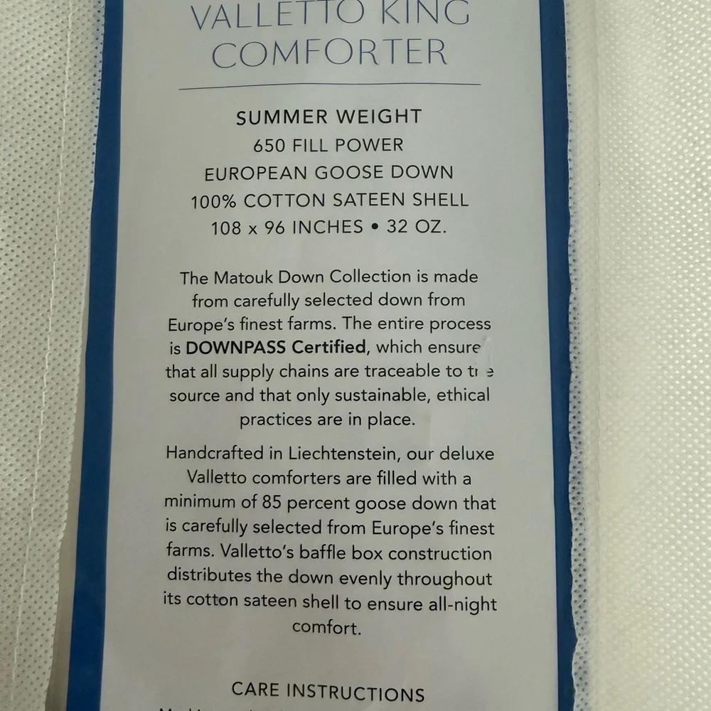 Matouk NWT KING Size Valletto Down Comforter Summer Weight